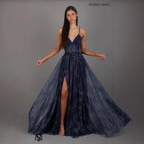 Elegant Womens V-neck Sleeveless Strapless Dress With A Flared Hem High Waist Split Women Long Dresses Party Dress